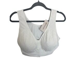 Emmabra White Lace Front Closure Wireless Bra Mesh Racerback 3XL NWT